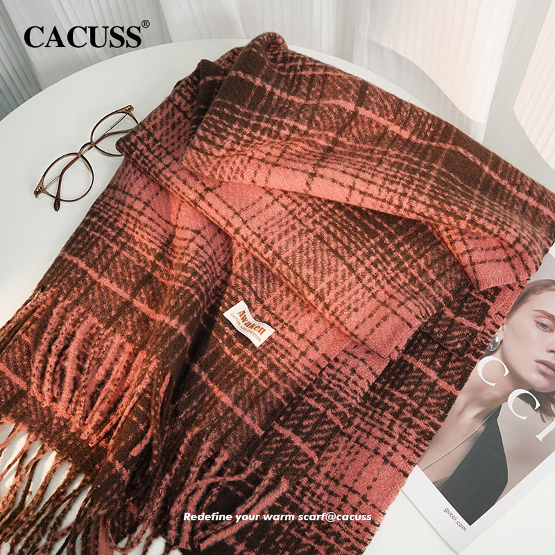CACUSS围巾女冬季披肩氛围感韩系百搭高级感格子流苏保暖围脖护颈,淘宝优惠券,粉丝福利购,淘宝优惠卷