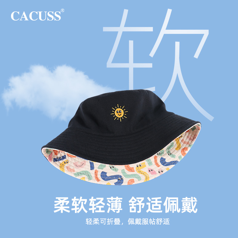 CACUSS渔夫帽女春夏防晒双面戴印花遮阳新品帽子百搭显脸小太阳帽-图2