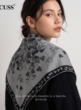 CACUSS高级感丝巾女蝴蝶印花方巾