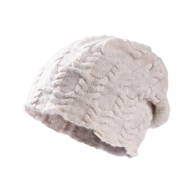 CACUSS纯羊毛帽子女士冬季绞花针织帽保暖显脸小毛线帽护耳堆堆帽,淘宝优惠券,粉丝福利购,淘宝优惠卷