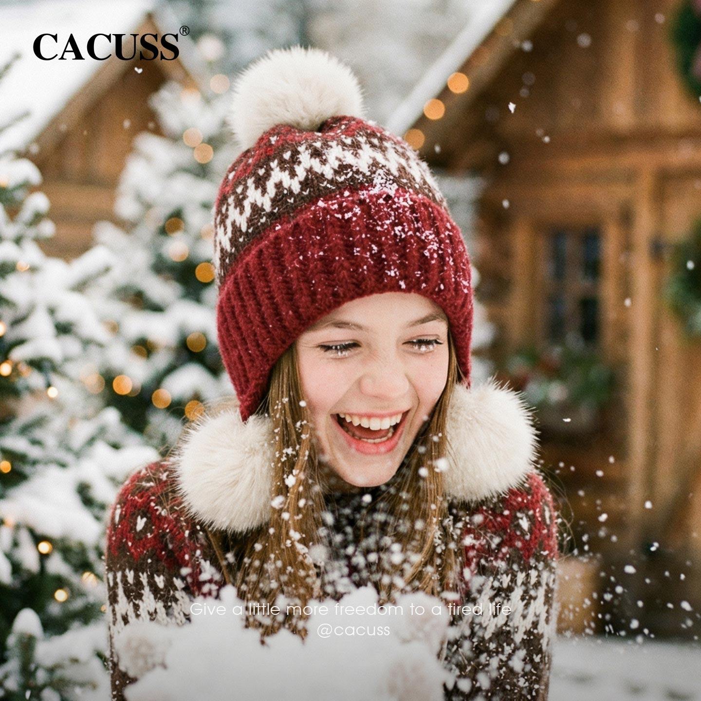 CACUSS新年帽子防寒护耳费尔岛针织帽女冬季保暖围巾泰迪绒棒球帽,淘宝优惠券,粉丝福利购,淘宝优惠卷