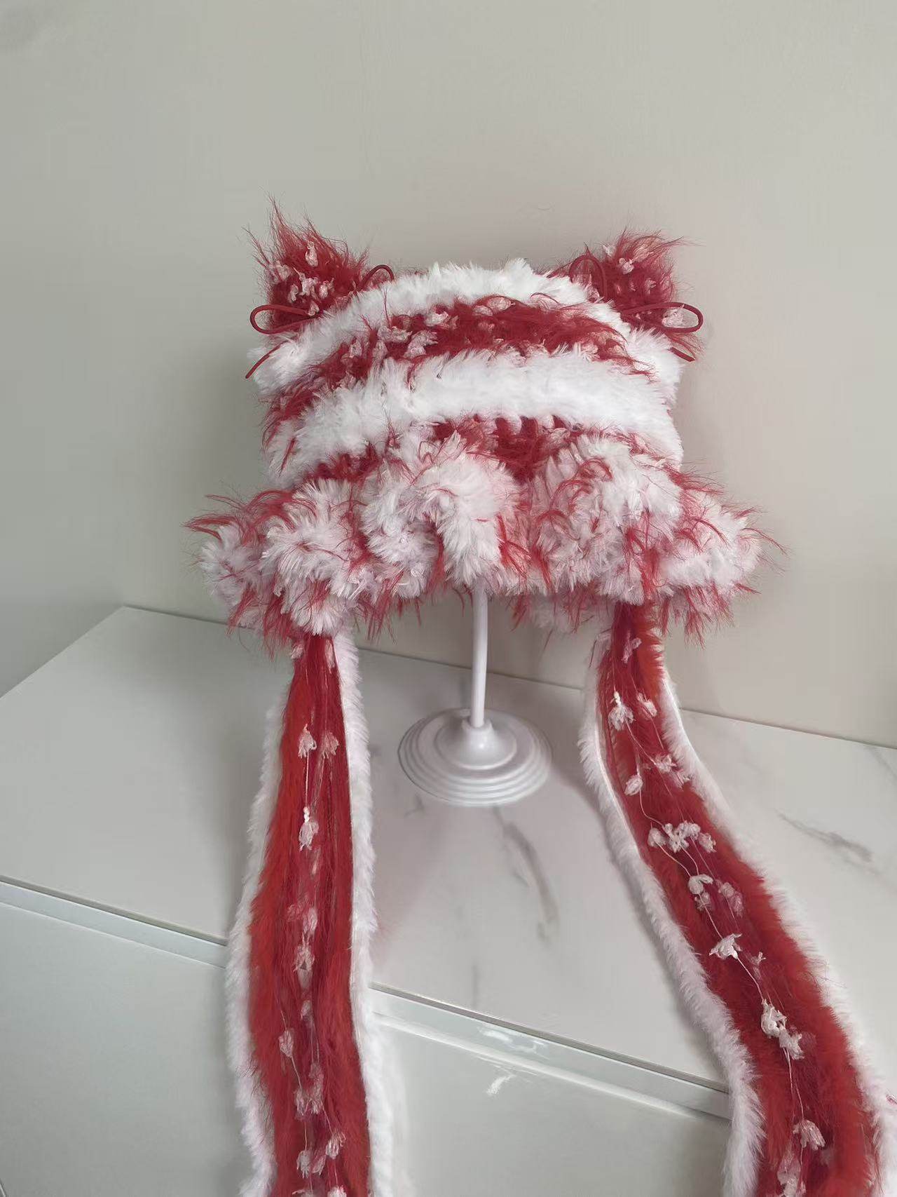 【新年系列】手工钩织水母猫耳帽针织毛线帽子女手混线diy材料包,淘宝优惠券,粉丝福利购,淘宝优惠卷