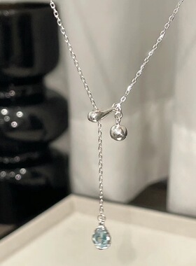 PURE蓝色水滴圆球吊坠项链女小众流苏锁骨链简约轻奢海边度假风