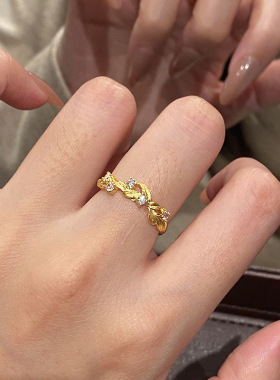 PURE 爱神花环戒指桂叶点钻星光熠熠璀璨星河同款拉丝古法指环女