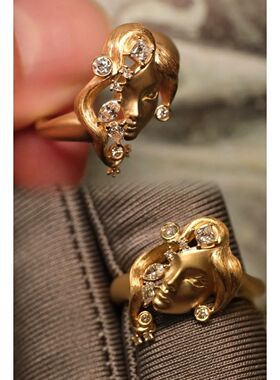 PURE中古vintage古董人像戒指小众设计师款艺术女神海妖食指环