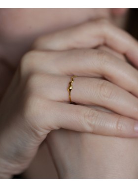 PURE波浪戒指S925银镀18k金水滴波浪极简素圈小众高级感女食指戒