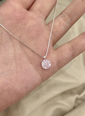 PURE龙沙宝石玫瑰切粉圆闪钻吊坠项链女新款轻奢设计感锁骨链饰品