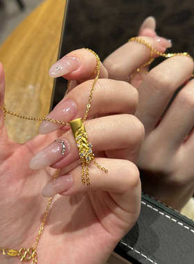 PURE麦穗流苏吊坠项链女镀金新中式简约小麦吊坠白月光项链颈饰