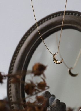 PURE法式简约弦月立体月牙吊坠项链女轻奢高级感蛇骨镀金锁骨链