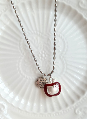 PURE圣诞滴釉红苹果HelloKitty吊坠颈链女镀银可爱秋冬小众锁骨链