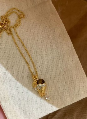 PURE冰淇凌甜筒虎眼石吊坠项链女立体雪糕秋冬百搭毛衣链圣诞跨年