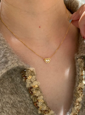 PURE法式复古爱心碱水结项链女小众设计ins小巧精致vintage锁骨链