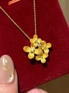 PURE中国风小众设计桂花吊坠项链女花朵镀金拉丝立体感招贵人颈饰