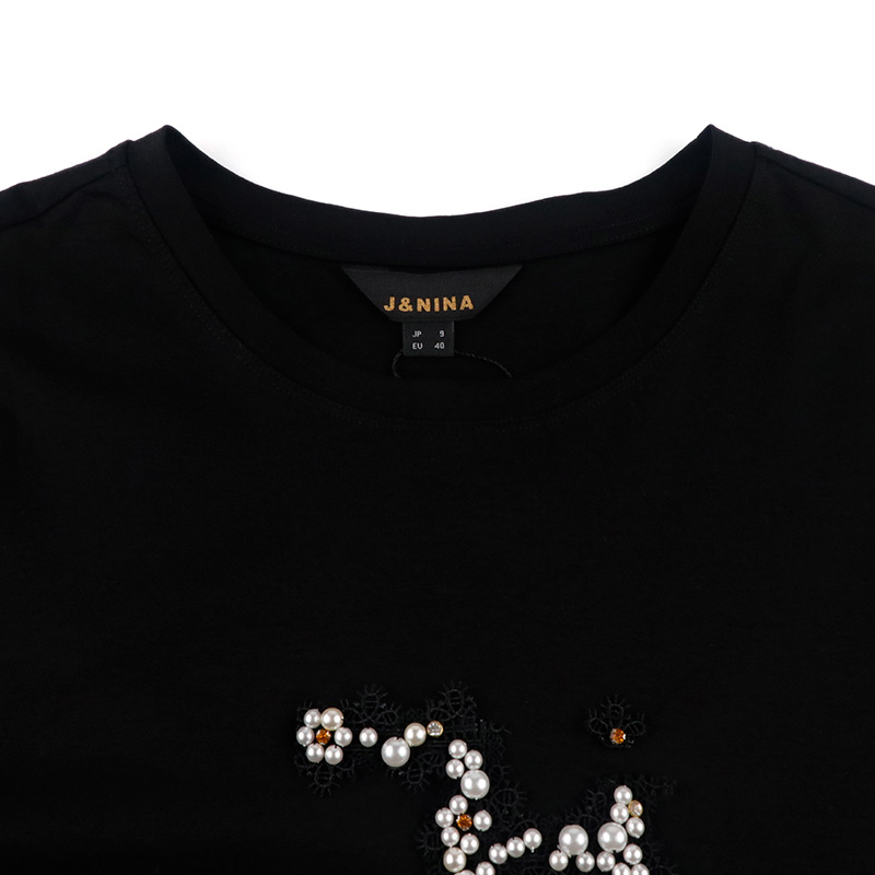 JNINA捷恩尼纳设计感珍珠LOGO短袖上衣女T恤2023夏季新款 - 图0