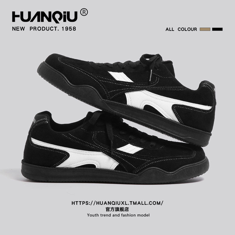 环球黑色休闲板鞋男款2025秋季新款软底增高德训鞋时尚复古运动鞋,淘宝优惠券,粉丝福利购,淘宝优惠卷