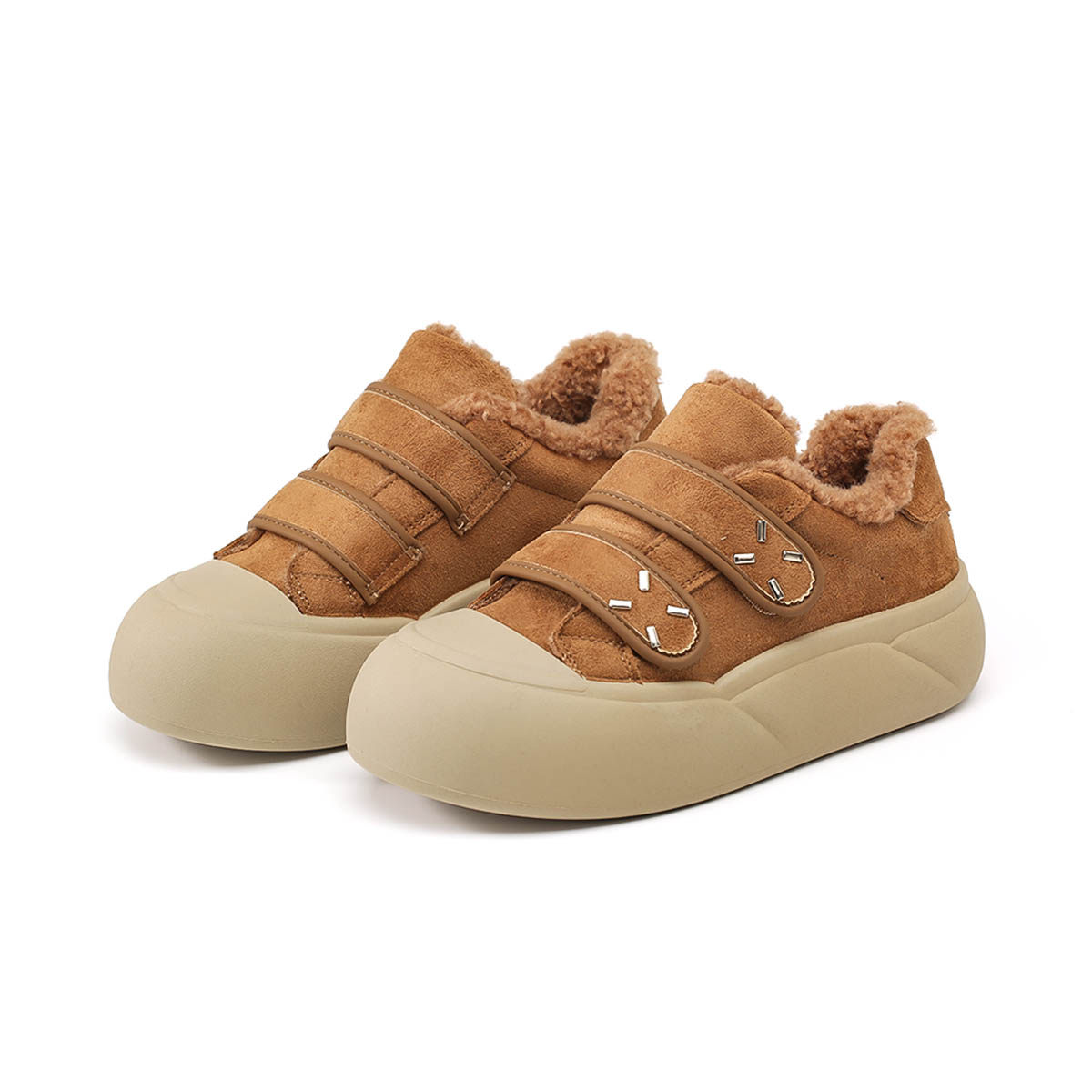 尊儿魔术贴纯色增高棉鞋2025冬季厚底保暖韩版极简百搭休闲面包鞋,淘宝优惠券,粉丝福利购,淘宝优惠卷