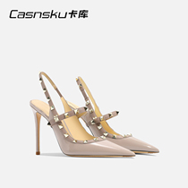 CASNSKU cacu (dream smoke rain) naked grey lacquered leather rivet high heel shoes sexy pointed-lined with sandals