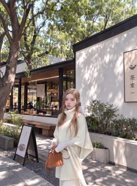 2026春秋冬100纯羊毛披肩女高领针织毛衣斗篷上衣加厚护肩围巾