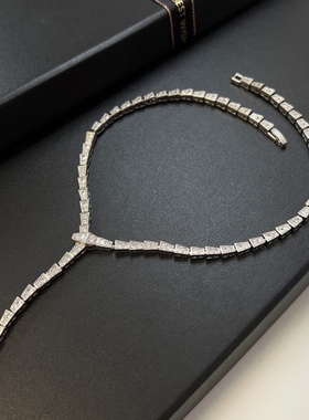 晓娅同款高级感满钻锆石灵蛇戒指锁骨链