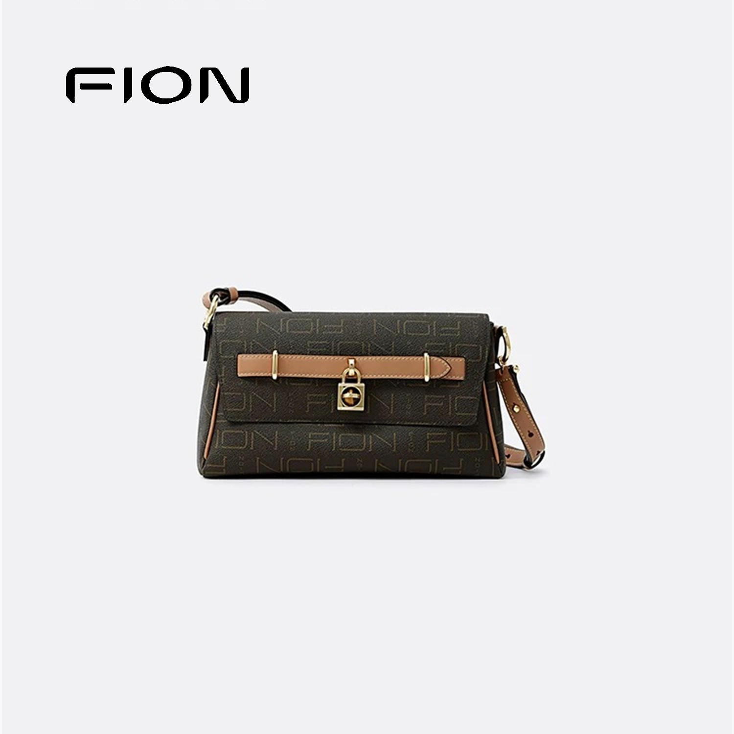 Fion/菲安妮老花小方包 新款法棍包通勤百搭单肩斜挎包FAAFVNB006,淘宝优惠券,粉丝福利购,淘宝优惠卷