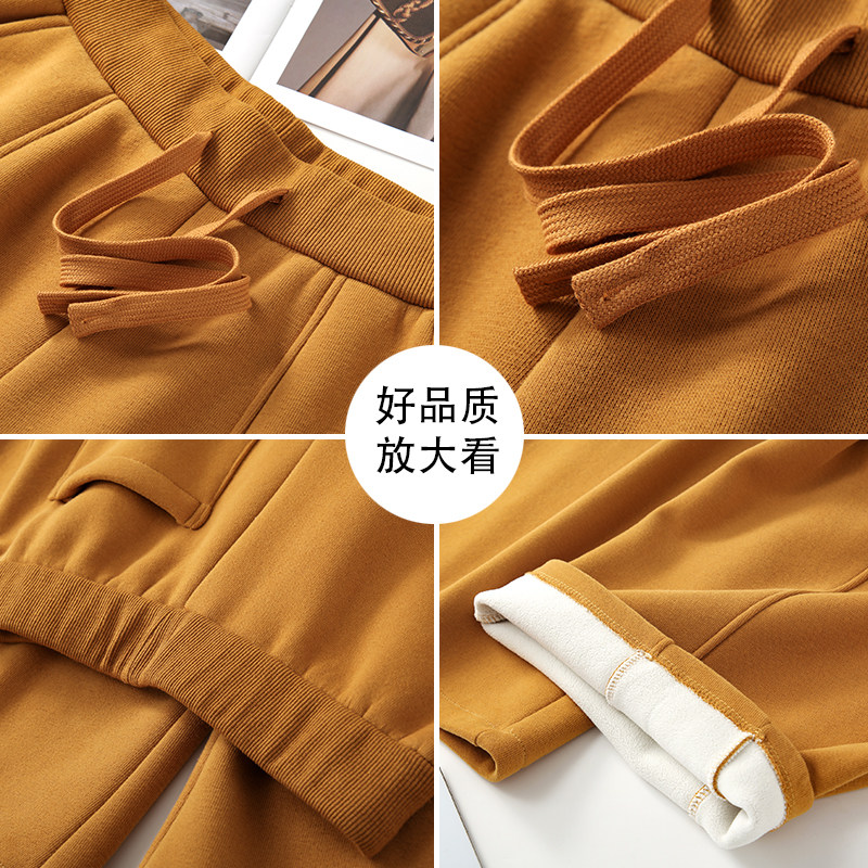 米白色高腰加绒加厚卫裤2025秋季新款保暖休闲直筒运动弯刀长裤女,淘宝优惠券,粉丝福利购,淘宝优惠卷