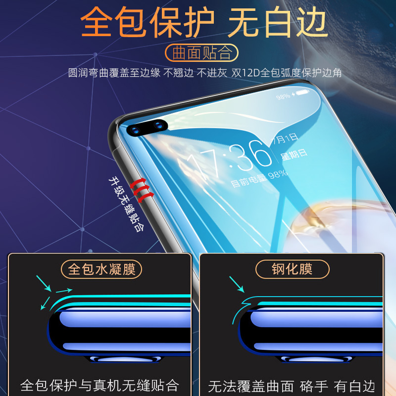 华为p40pro钢化水凝膜p40手机膜p40pro+全屏覆盖5g版全包边por曲面全包贴膜全身热弯前后背膜镜头软膜 - 图2