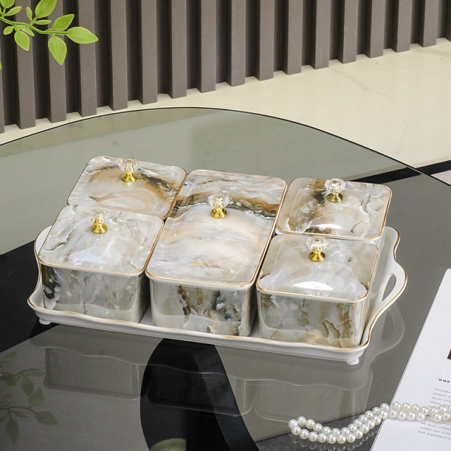 Light luxury high-end ceramic fruit tray living room home coffee table snacks dried fruit candy nut snacks disc dim sum storage box