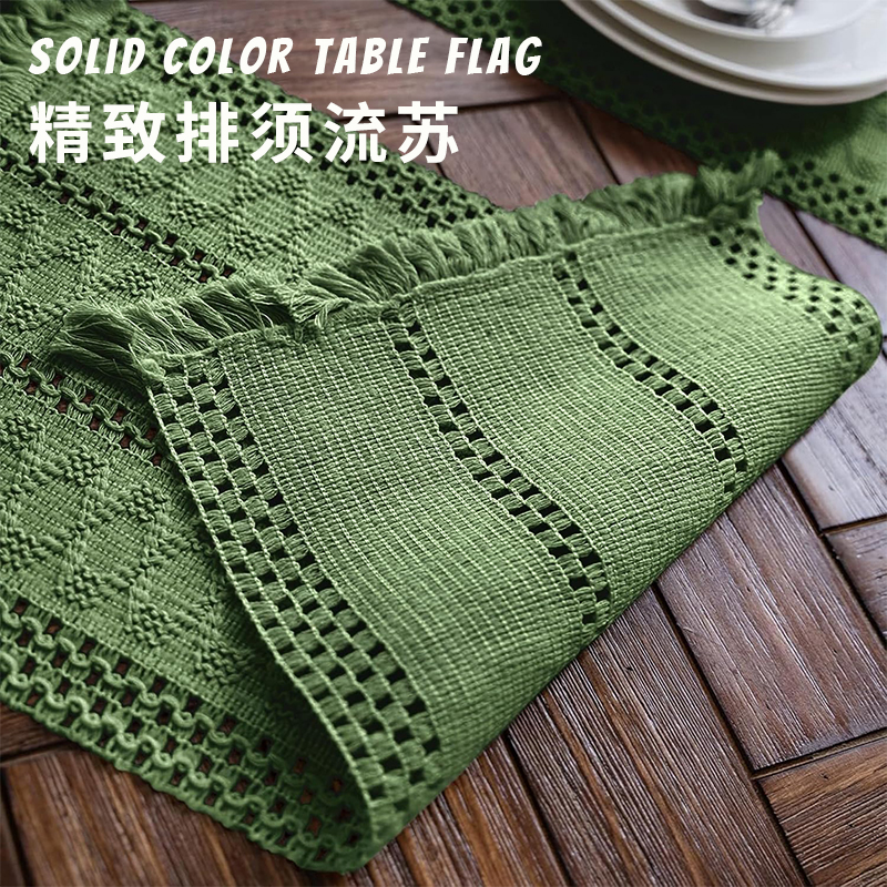 复古棉麻桌旗简约美式绿色森系餐桌桌垫茶几电视柜餐边柜斗柜盖布 - 图2