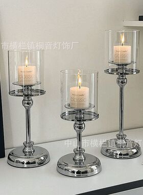 圣洁创意轻奢铁艺烛台桌面装饰摆件欧式高级感烛光晚餐玻璃罩复古