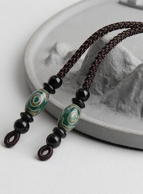 横穿天珠貔貅黄金项链吊坠挂脖绳