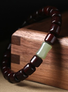 男女檀木和田玉竹节手串