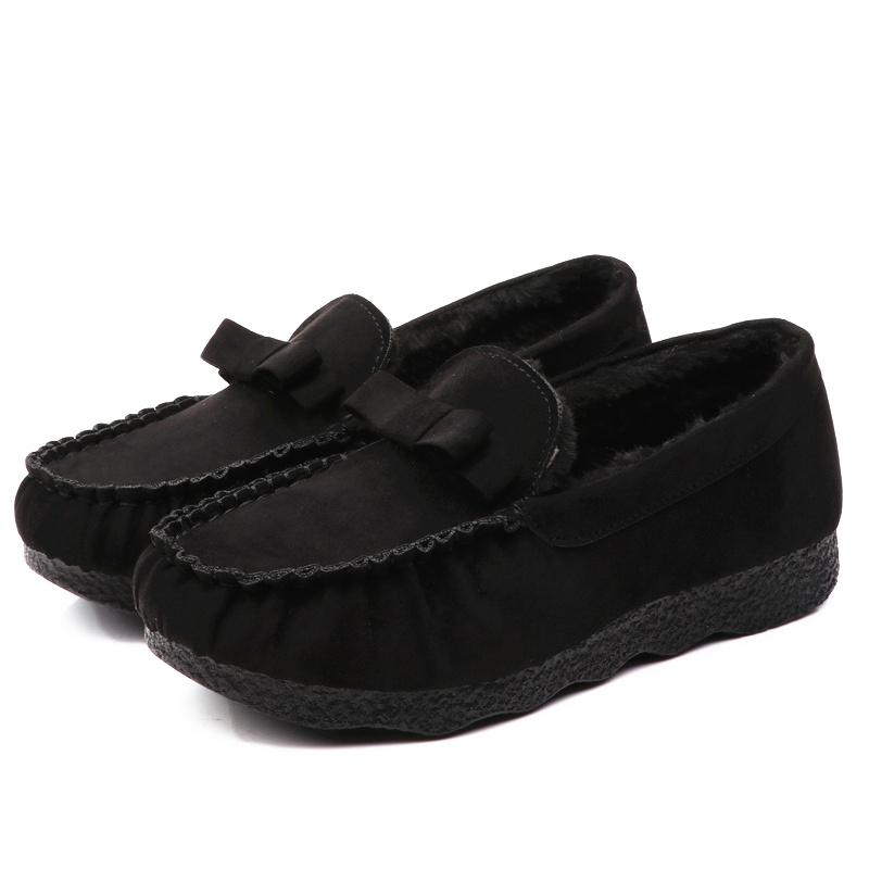 秋冬老北京布鞋女保暖棉鞋平底防滑工作鞋女黑色蝴蝶结加绒豆豆鞋,淘宝优惠券,粉丝福利购,淘宝优惠卷
