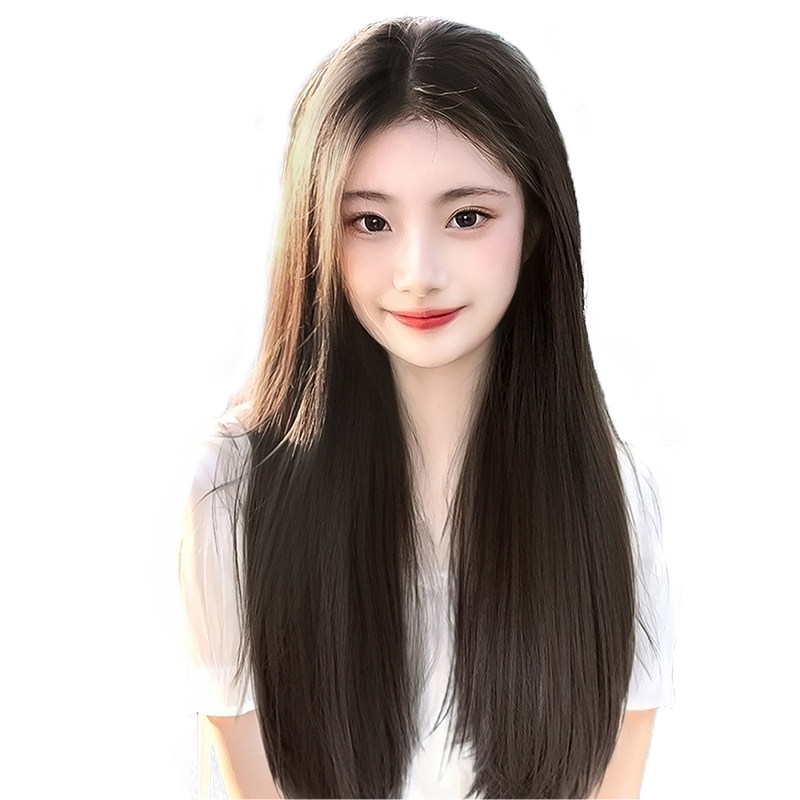 前蕾丝假发女长发中分八字刘海黑长直假发套无痕仿真人发丝全头套_虎窝淘
