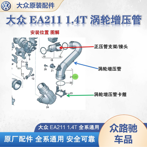 大众EA211高7凌度朗逸新帕迈腾速腾明锐A3进气压力1.4T涡轮增压管 - 图2