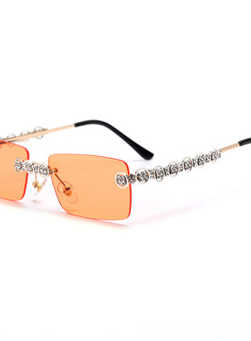 欧美ins新款复古方框太阳镜个性时尚海洋手工镶钻墨镜sunglasses