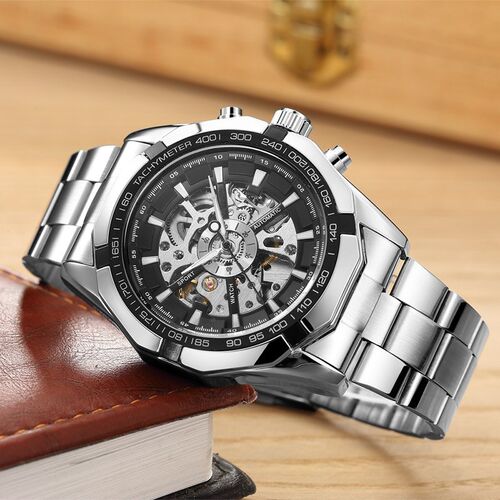 mechanical watch male automatic mechanical watch steel belt - 图0