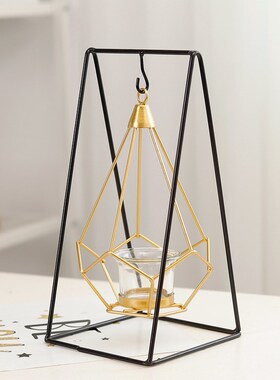 Gold geometric wrought iron candlestick home decoration