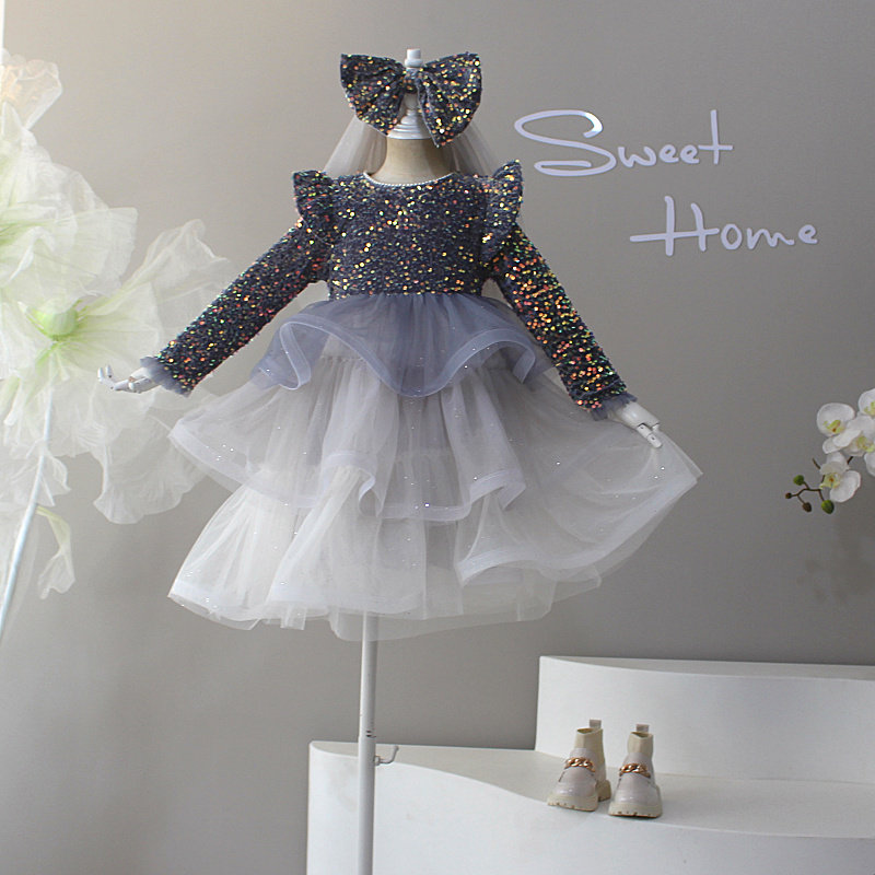 女童蛋糕连衣裙2025秋冬新款丝绒亮片宝宝高端洋气礼服公主蓬蓬裙,淘宝优惠券,粉丝福利购,淘宝优惠卷