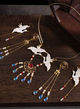 古风项圈璎珞景泰蓝汉服明制飞鹤