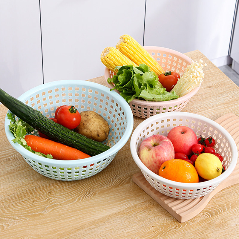 洗菜篮塑料圆形家用厨房大号蔬菜沥水篮三件套镂空水果盆配货筐子,淘宝优惠券,粉丝福利购,淘宝优惠卷