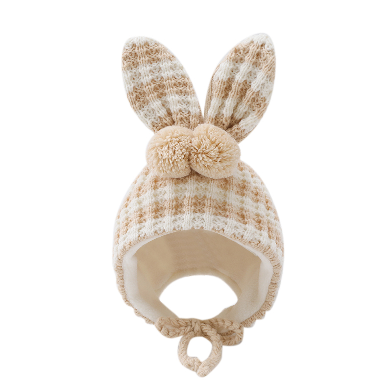 女宝宝帽子冬季兔耳朵毛线帽冬天保暖可爱秋冬护耳加绒婴儿针织帽