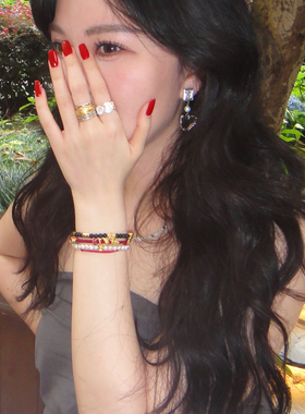 发光新币 黄打屁金银撞色小众高级叠戴法式复古925银闪可调节戒指