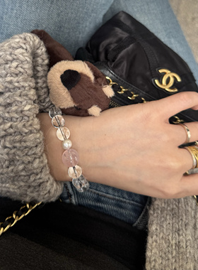 长满 黄打屁原创人际关系爱舒缓精神浪漫情感透天然粉白水晶手串