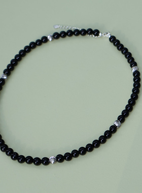 巴黎夜雨 黄打屁设计感猫眼黑项链拉丝简约百搭锁骨925银颈链配饰