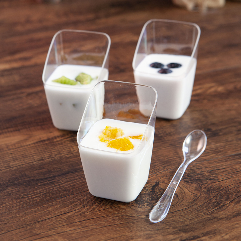甜品杯慕斯布丁杯奶冻杯斜方透明迷你品尝塑料杯食品级一次性杯子 - 图0
