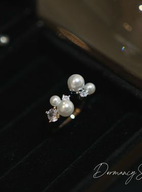 「少女的眼泪」法式珍珠锆石戒指