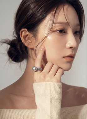 极光黑灰色澳白色单颗珍珠开口戒