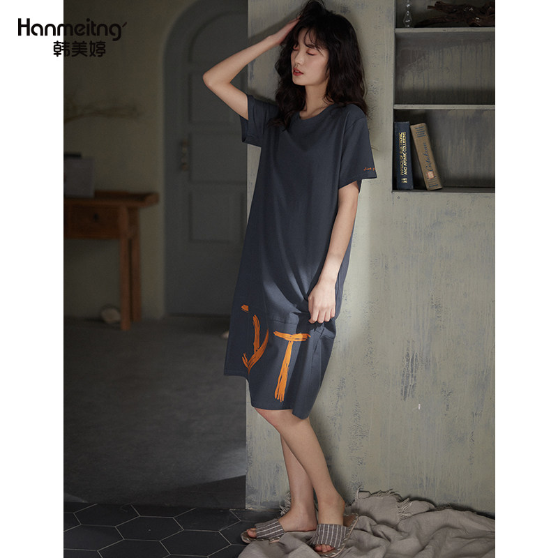 夏季纯棉短袖中长裤日系可外穿睡裙 韩美婷睡裙