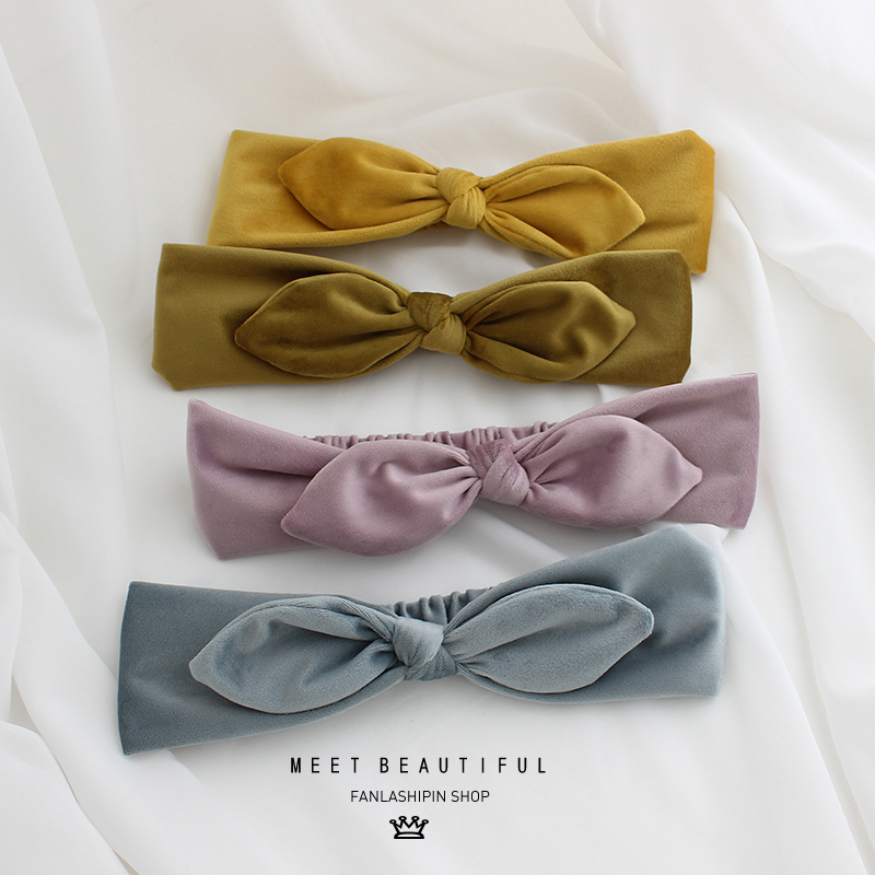 韩国Ins网红百搭简约外出天鹅绒蝴蝶结发带可爱甜美洗脸发箍头箍 - 图0