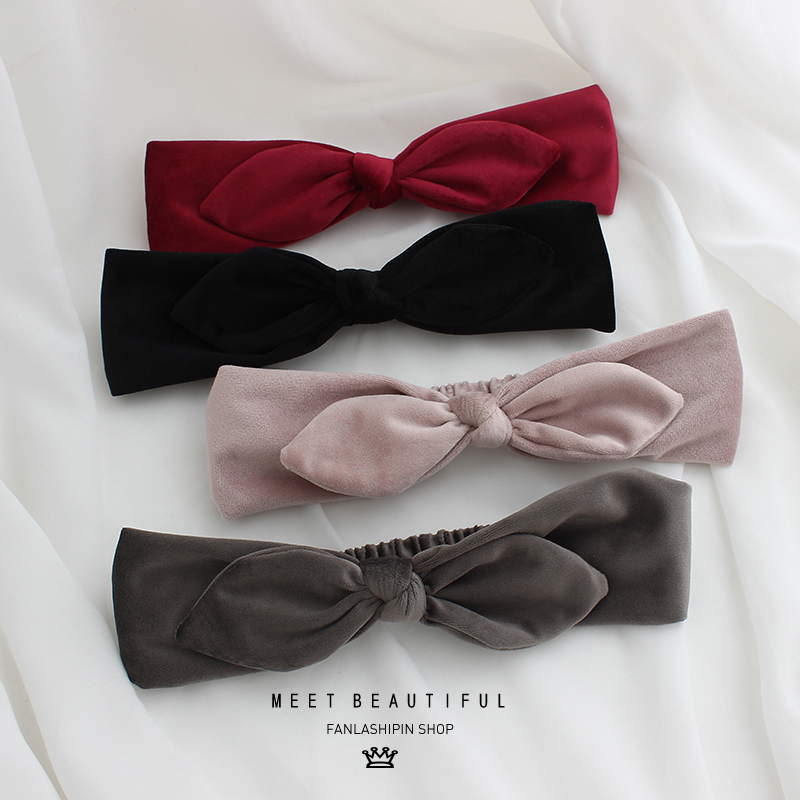韩国Ins网红百搭简约外出天鹅绒蝴蝶结发带可爱甜美洗脸发箍头箍 - 图1